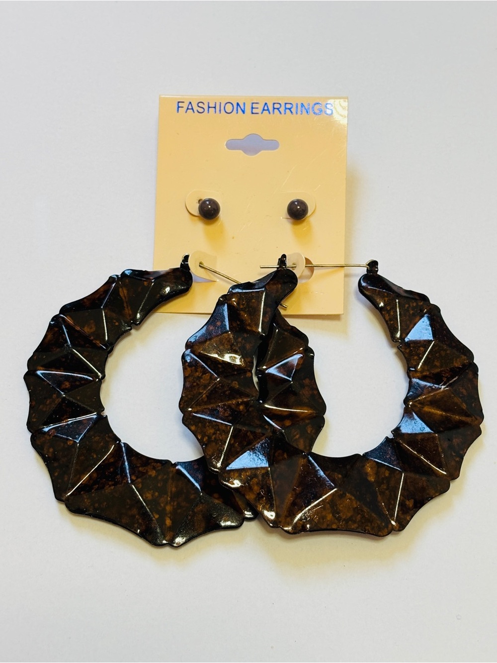 Brown Sculpted Hoop Statement Earrings